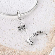 Whale Dangle Fits Pandora Charm Bracelet, Mom & Baby Silver Ocean Animal Bead, Jewelry Gift