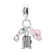 Travel Essentials Bead Fits Pandora Charm Bracelet, Suitcase Hat Glasses Dangle, Summer Vacation Gift