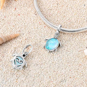 Turtle Bead Fits Pandora Charm Bracelet, Silver Blue Ocean Marine Animal Dangle Gift