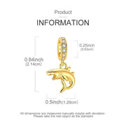 Gold Shark Dangle Fits Pandora Charm Bracelet, 925 Silver Ocean Animal Jewelry, Great-White Gift