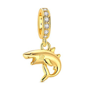 Gold Shark Dangle Fits Pandora Charm Bracelet, 925 Silver Ocean Animal Jewelry, Great-White Gift