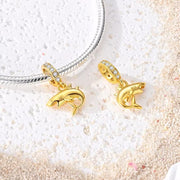 Gold Shark Dangle Fits Pandora Charm Bracelet, 925 Silver Ocean Animal Jewelry, Great-White Gift