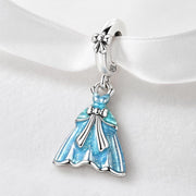 Princess Dress Bead Fits Pandora Charm Bracelet, Blue Enamel Gown Dangle, Fairy Tale Gift