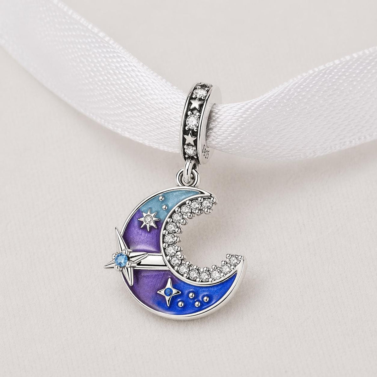 Blue Crescent Moon sterling silver charm alternate view