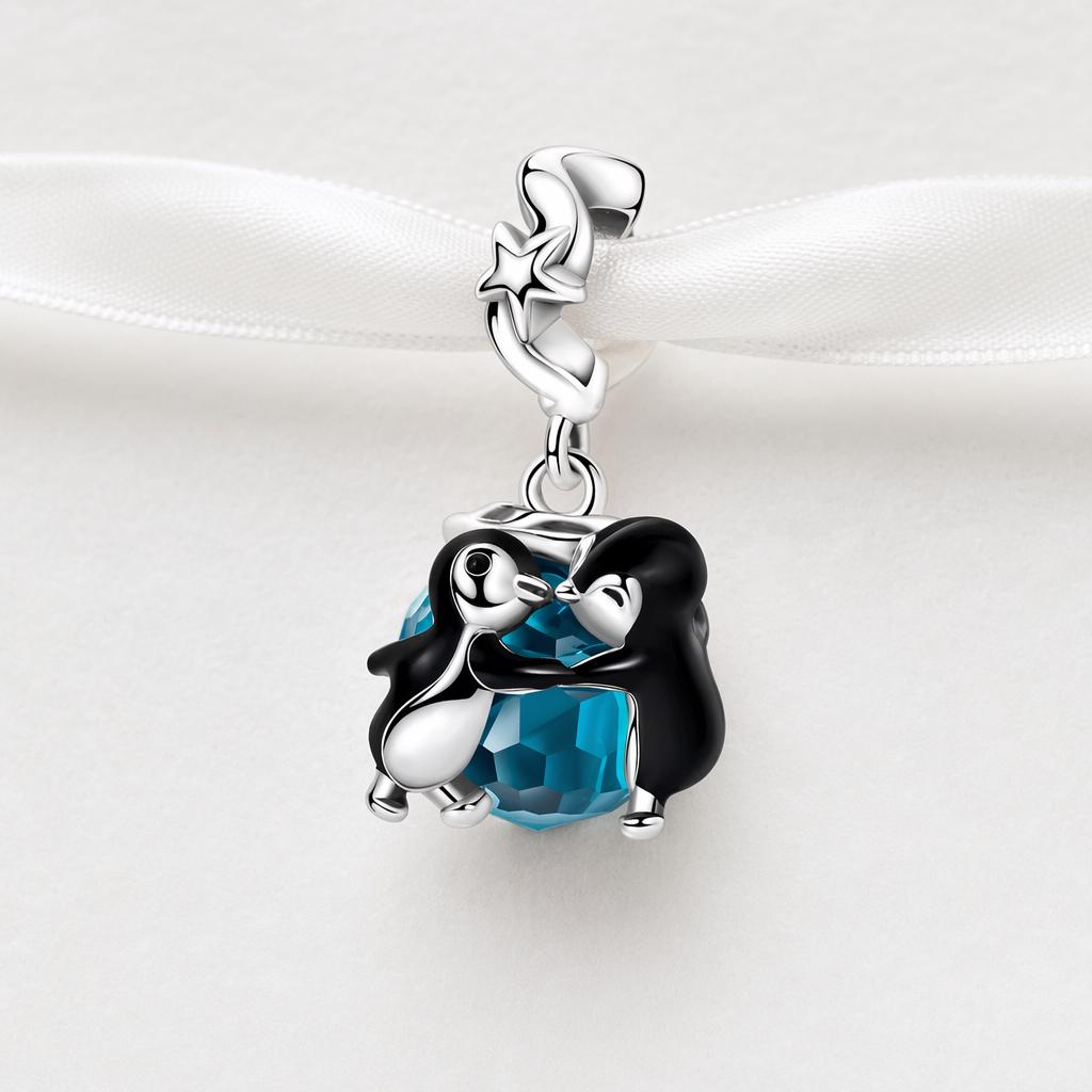 Penguin Couple sterling silver charm alternate view