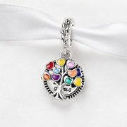 Family Tree Bead Fits Pandora Charm Bracelet, Colorful Heart Quote Silver Dangle Jewelry Gift