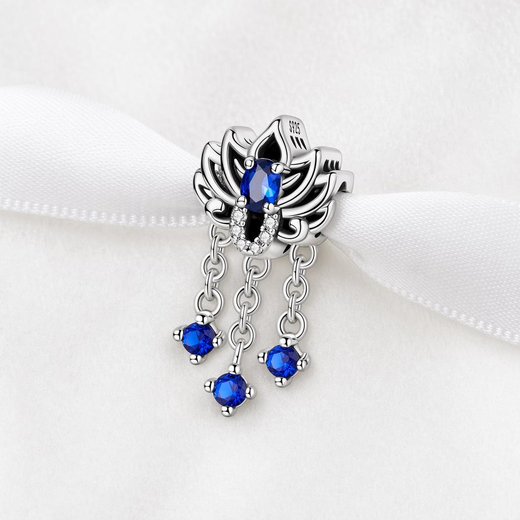 Blue Lotus Flower sterling silver charm alternate view
