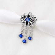 Blue Lotus Flower Bead Fits Pandora Charm Bracelet, Silver Chandelier Dangle Jewelry Gift