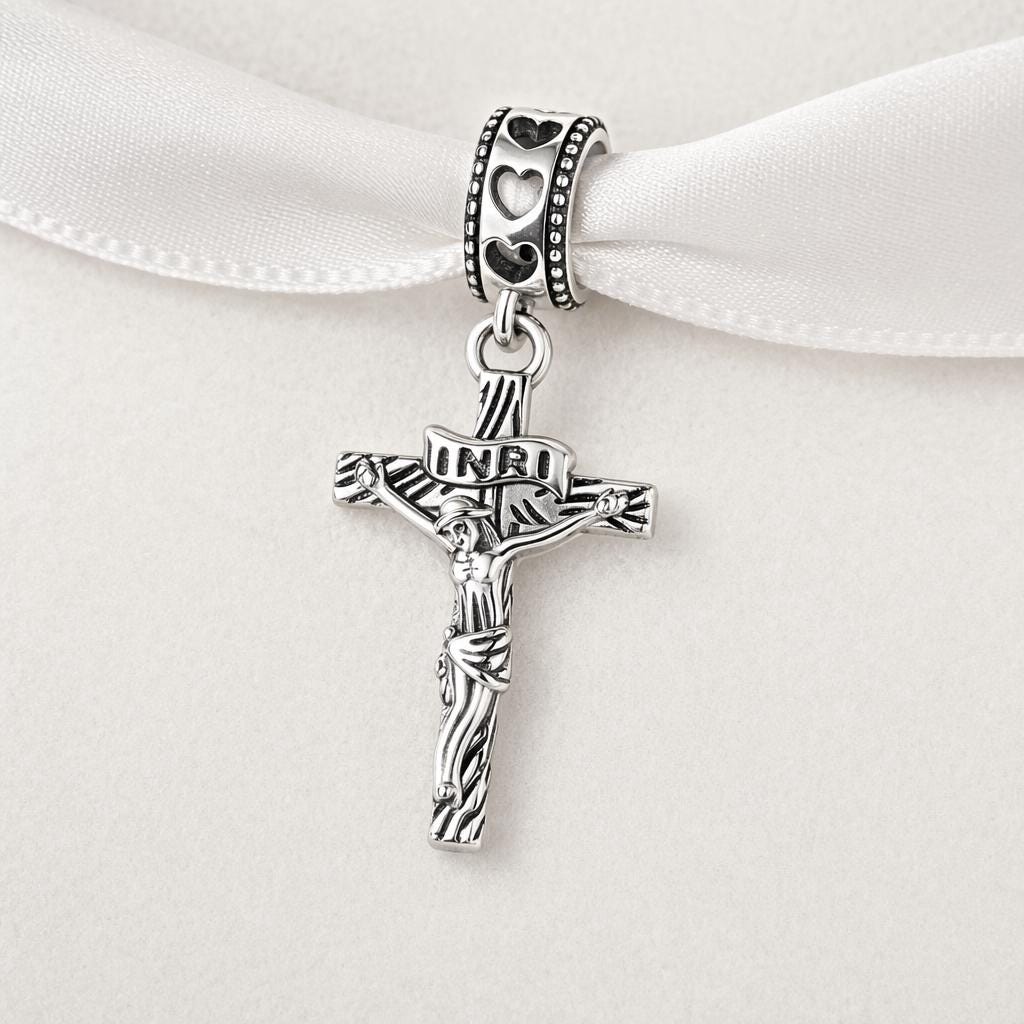 Jesus Cross sterling silver charm alternate view