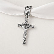 Jesus Cross Bead Fits Pandora Charm Bracelet, INRI Crucifix Silver Dangle Religious Christian Gift