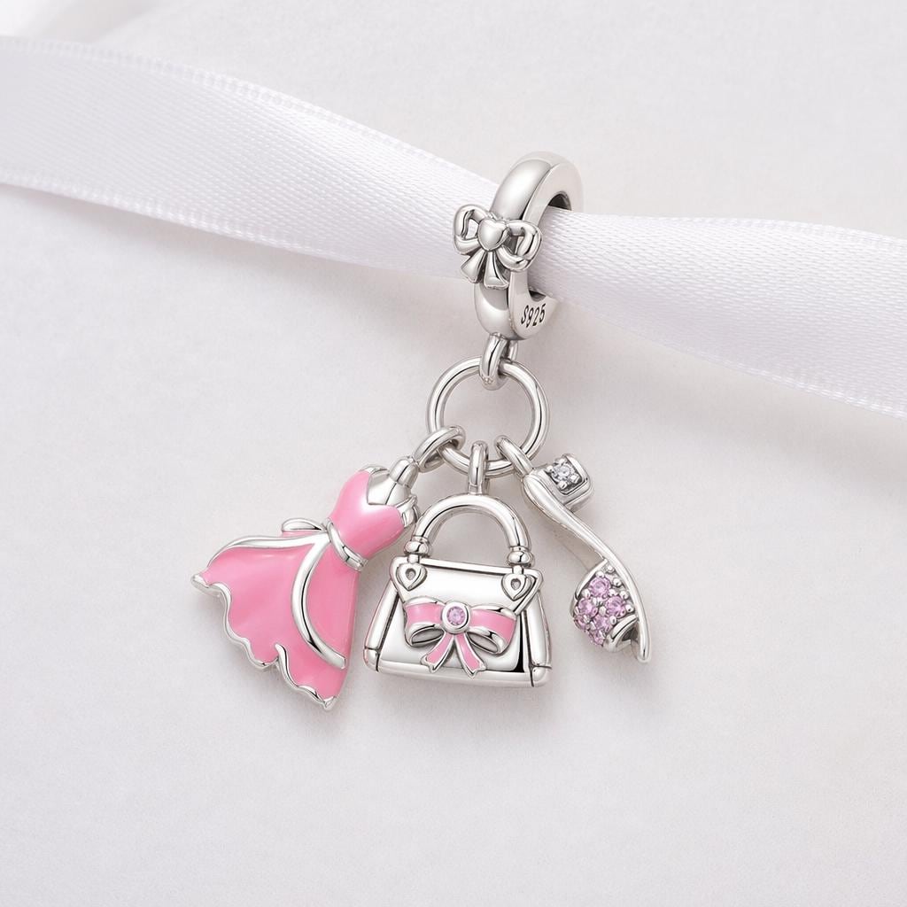 Pink Dress sterling silver charm alternate view