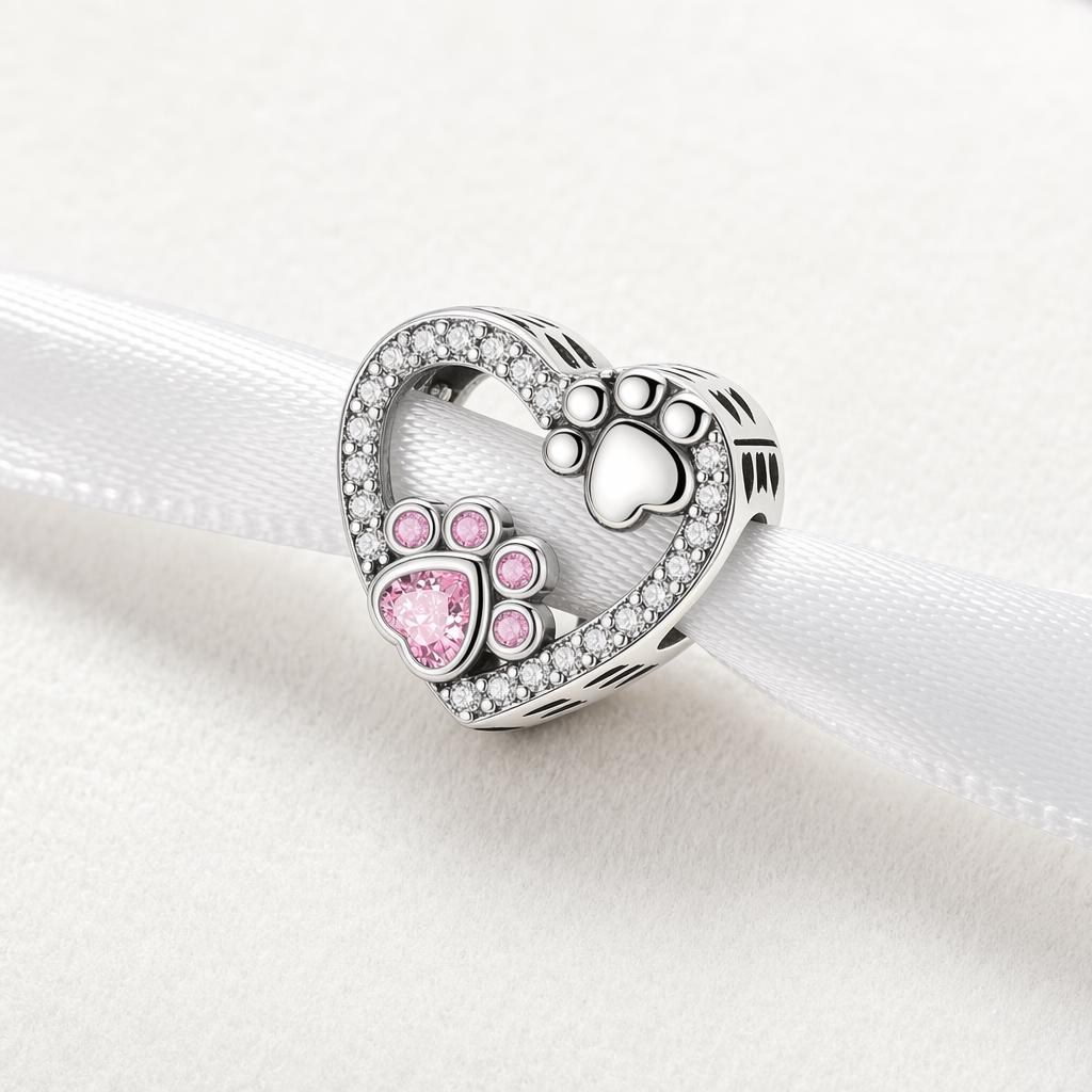 Paw Print Heart sterling silver charm alternate view