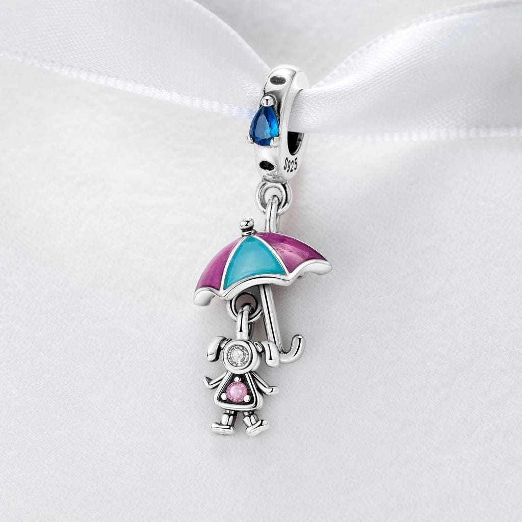Umbrella Girl sterling silver charm alternate view