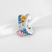Ocean Starfish Bead Fits Pandora Charm Bracelet, Pink Shell Coral Blue Crystal Jewelry Gift