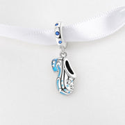 Dutch Wooden Clog Bead Fits Pandora Charm Bracelet, Blue Enamel Silver Shoe Travel Gift