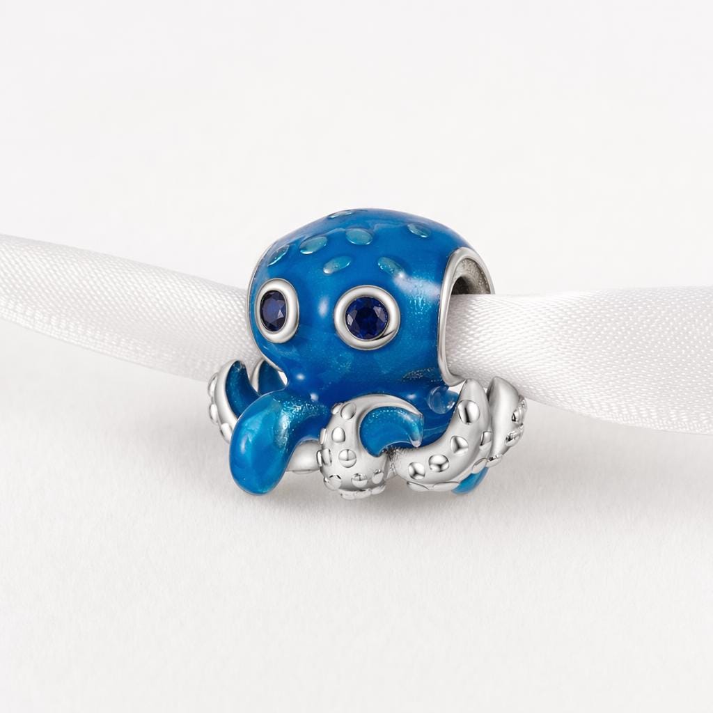Blue Octopus sterling silver charm alternate view