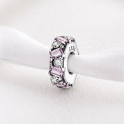 Pink Crystal Spacer Bead Fits Pandora Charm Bracelet, Silver Baguette Gem Jewelry Gift