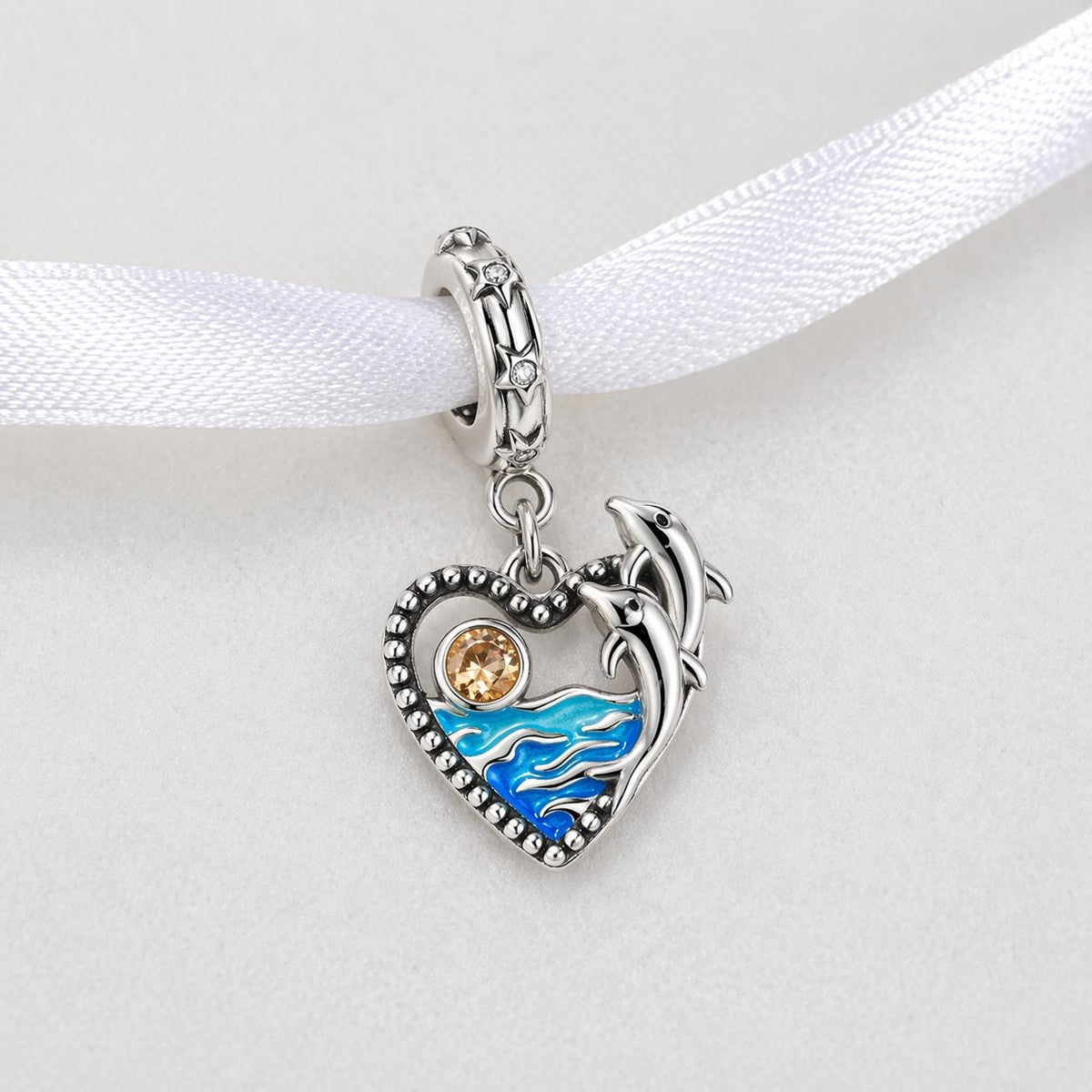 Dolphin Heart sterling silver charm alternate view