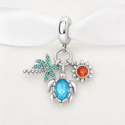 Tropical Turtle Bead Fits Pandora Charm Bracelet, Palm Tree Sun Dangle Summer Vacation Gift