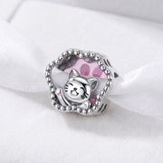 Lucky Cat Paw Bead Fits Pandora Charm Bracelet, Silver Kitty Animal Jewelry, Pet Gift