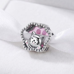 Lucky Cat Paw Bead Fits Pandora Charm Bracelet, Silver Kitty Animal Jewelry, Pet Gift