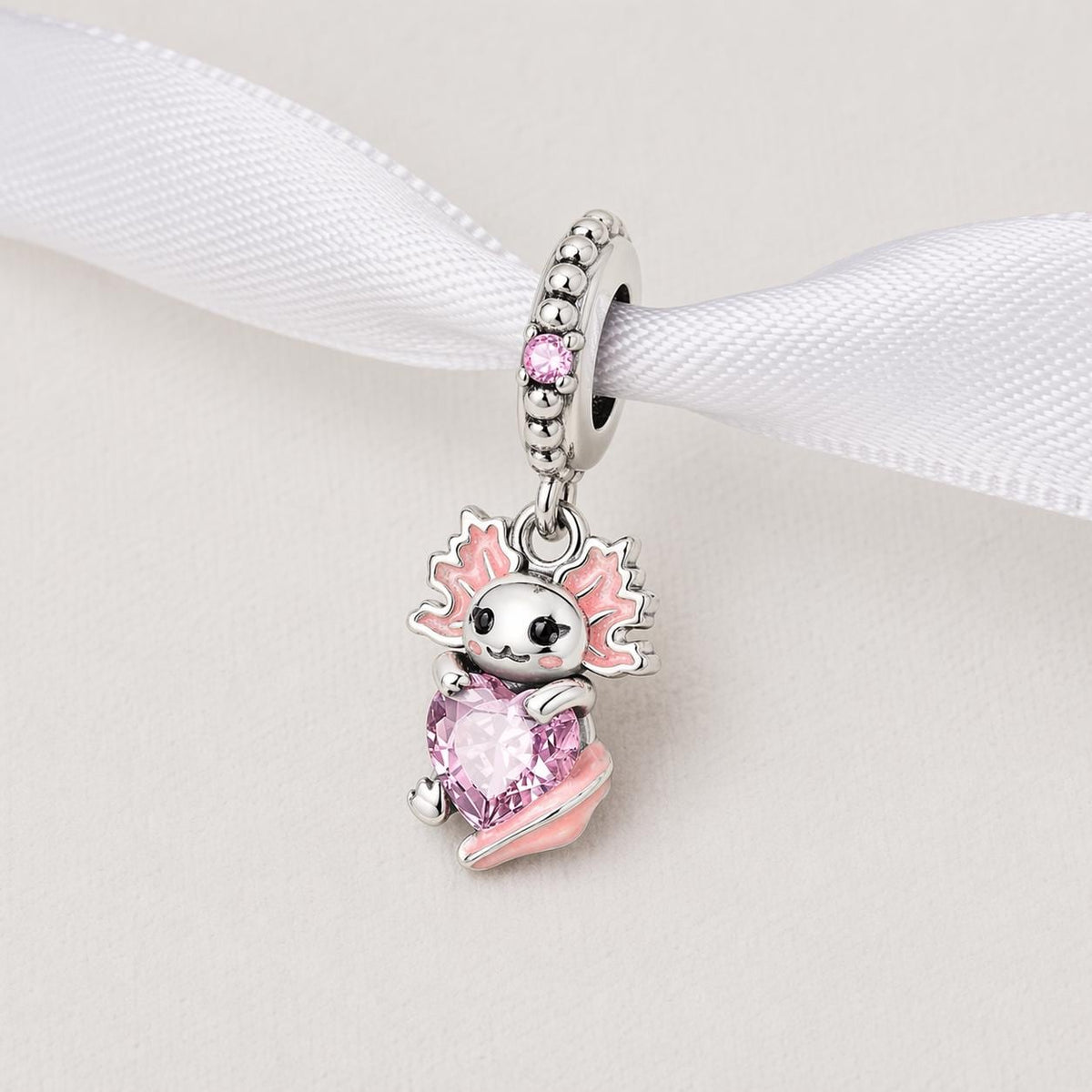 Pink Axolotl Heart sterling silver charm alternate view
