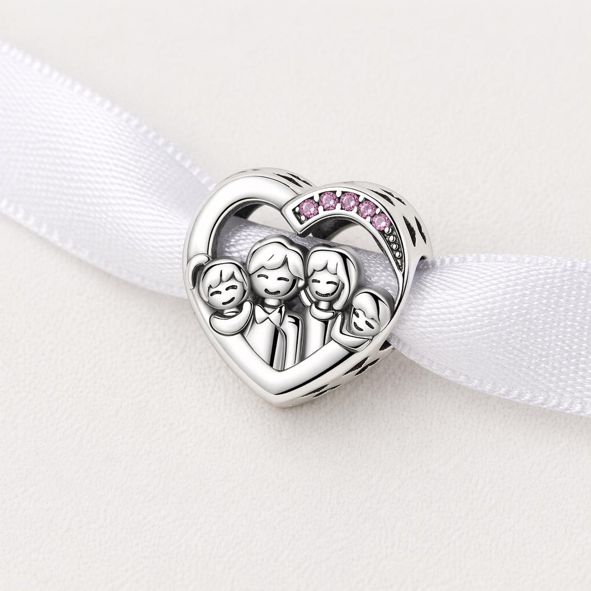 Family Heart sterling silver charm alternate view