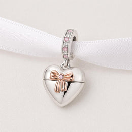 Heart Locket Fits Pandora Charm Bracelet, Opening Silver Ring Dangle Jewelry, Romantic Proposal Gift