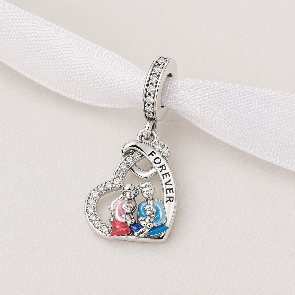 Family Forever Heart sterling silver charm alternate view