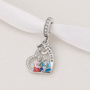Family Forever Heart Dangle Fits Pandora Charm Bracelet, Silver Colorful Enamel Jewelry, Motherhood Gift