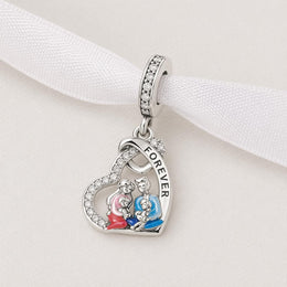 Family Forever Heart Dangle Fits Pandora Charm Bracelet, Silver Colorful Enamel Jewelry, Motherhood Gift