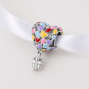 Heart Hot Air Balloon Fits Pandora Charm Bracelet, Colorful Silver Enamel Jewelry, Love Gift