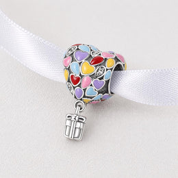 Heart Hot Air Balloon Fits Pandora Charm Bracelet, Colorful Silver Enamel Jewelry, Love Gift