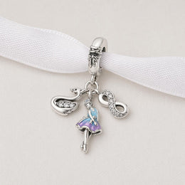 Swan Lake Ballerina Dangle Fits Pandora Charm Bracelet, Silver Dancer Infinity Jewelry, Ballet Gift