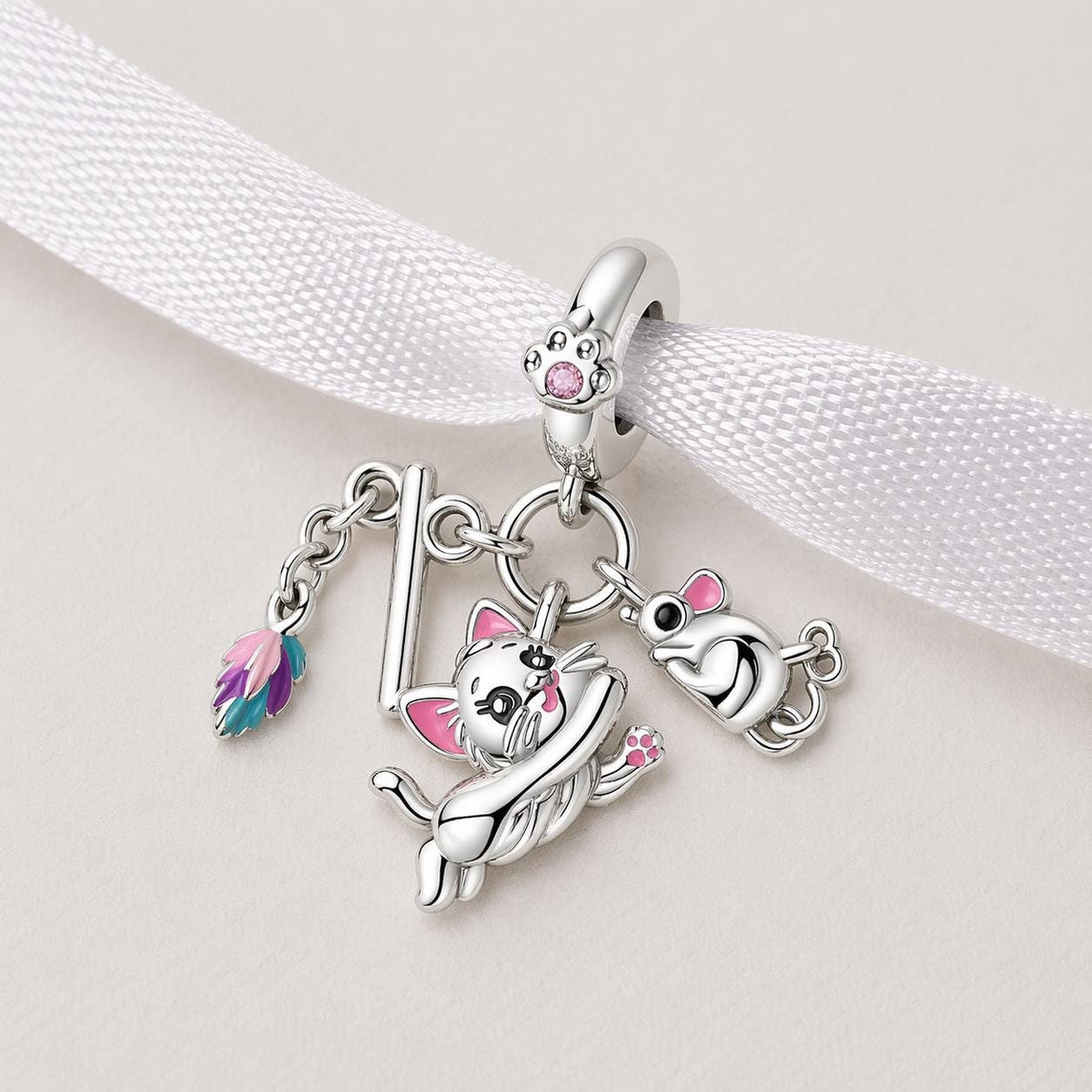 Playful Kitten sterling silver charm alternate view