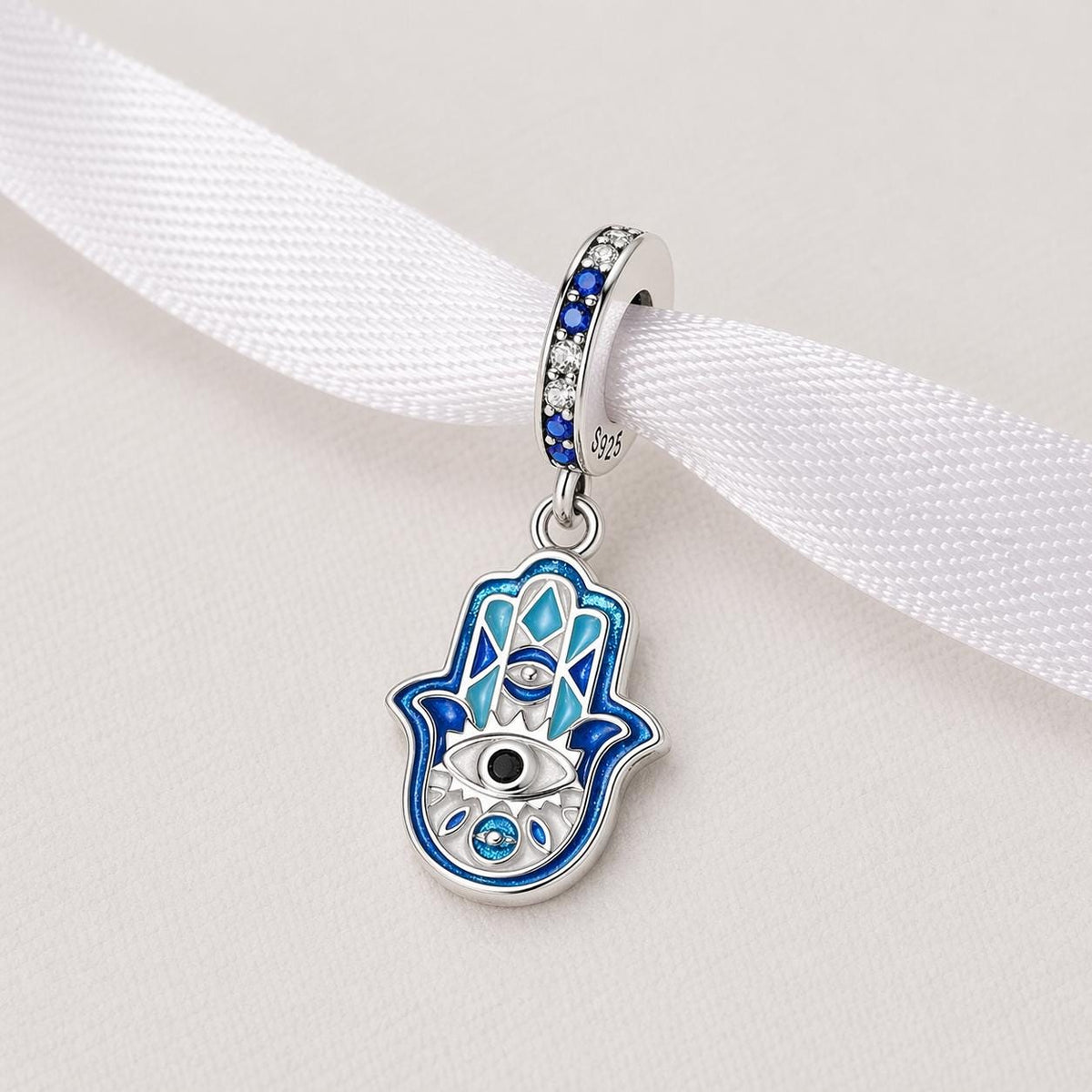 Blue Hamsa Hand sterling silver charm alternate view