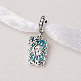 Sun Tarot Card Bead Fits Pandora Charm Bracelet, Silver Celestial Moon Star Dangle Gift