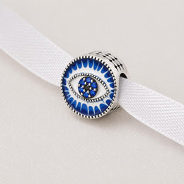 Blue Evil Eye Bead Fits Pandora Charm Bracelet, Silver Nazar Protection Symbol Jewelry Gift
