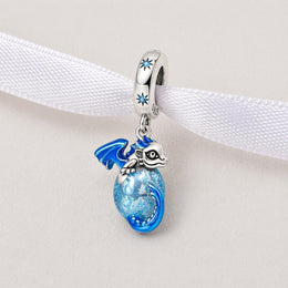 Blue Dragon Bead Fits Pandora Charm Bracelet, Mythical Creature Silver Dangle Fantasy Magic Gift