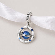 Love You To The Moon Dangle Fits Pandora Charm Bracelet, Silver Planet Galaxy Celestial Gift