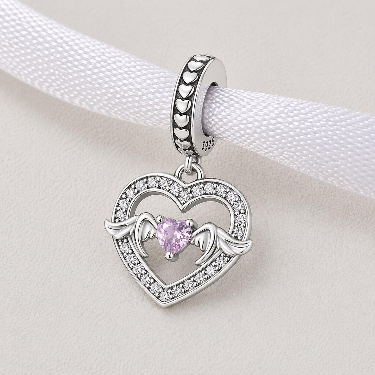 Pink Angel Heart sterling silver charm alternate view