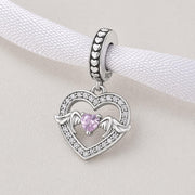 Pink Angel Heart Bead Fits Pandora Charm Bracelet, Silver Winged Memorial Jewelry Gift