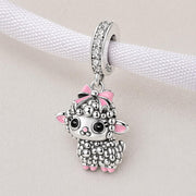 Lamb Bead Fits Pandora Charm Bracelet, Silver Pink Sheep Animal Dangle Jewelry Gift