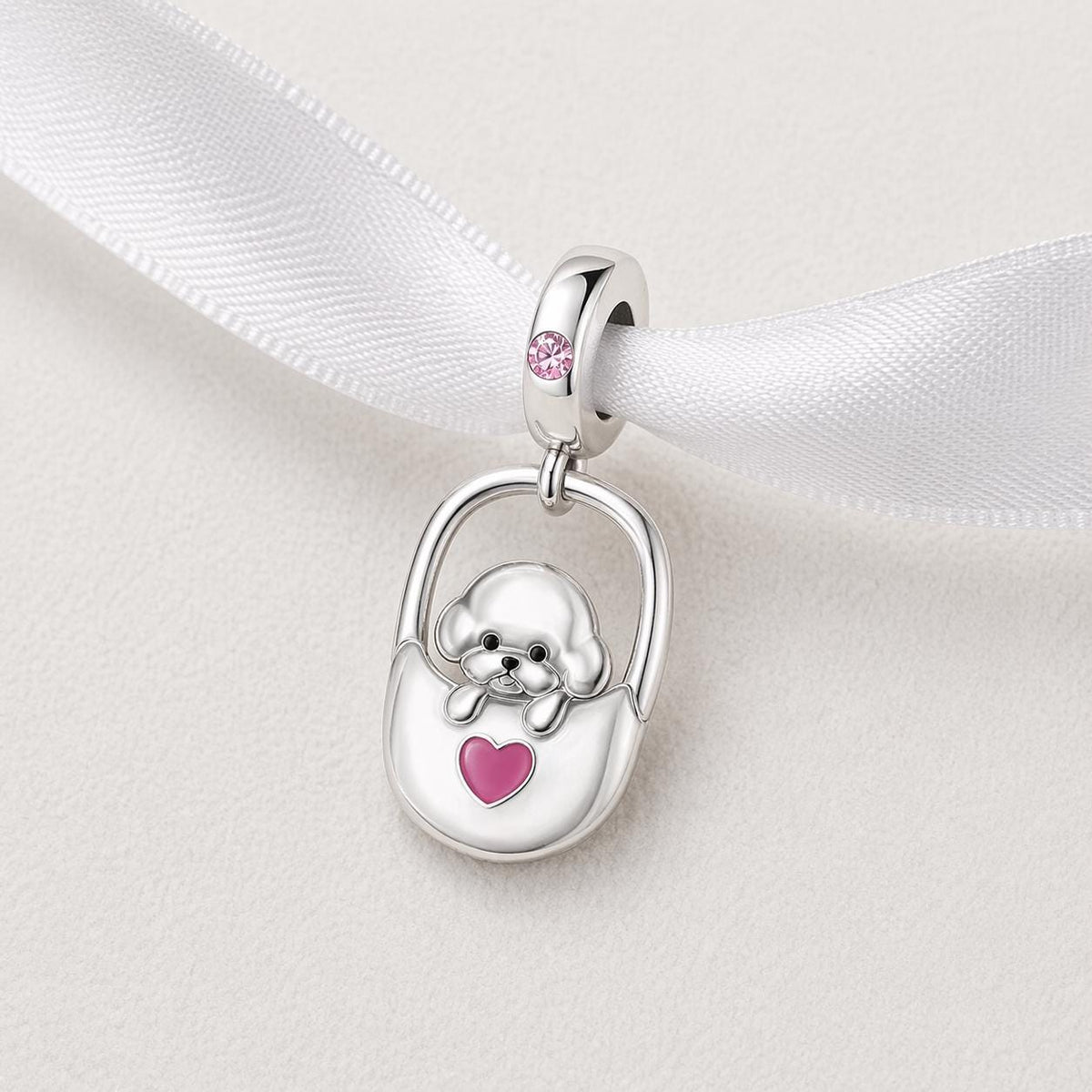 Poodle Puppy in Bag sterling silver charm alternate view