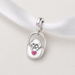 Poodle Puppy in Bag Dangle Fits Pandora Charm Bracelet, Dainty Pet Gift for Her