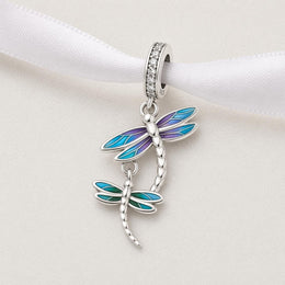 Dragonfly Bead Fits Pandora Charm Bracelet, 925 Sterling Silver Blue Dangle, Nature Jewelry Gift