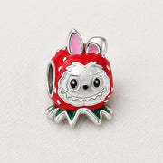 Strawberry Monster Bead Fits Pandora Charm Bracelet, 925 Sterling Silver Bunny Fruit, Kawaii Gift