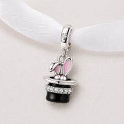 Magician Bunny Bead Fits Pandora Charm Bracelet, 925 Sterling Silver Rabbit Hat, Magic Jewelry
