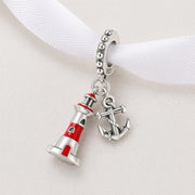 Lighthouse Anchor Bead Fits Pandora Charm Bracelet, 925 Sterling Silver Nautical Dangle, Sailor Gift