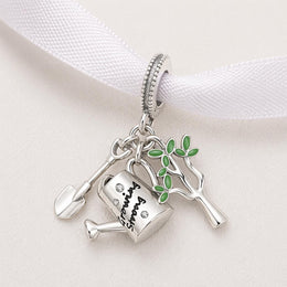 Gardening Bead Fits Pandora Charm Bracelet, 925 Sterling Silver Growing Strong Dangle, Nature Gift